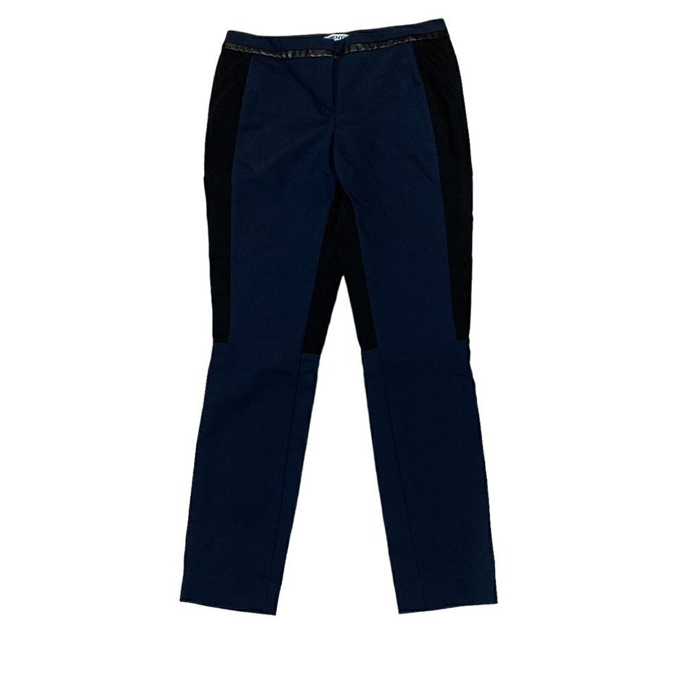 DKNY Women's Ankle Pants Size 4 Colorblock Stretchy Faux Leather Accents Blue